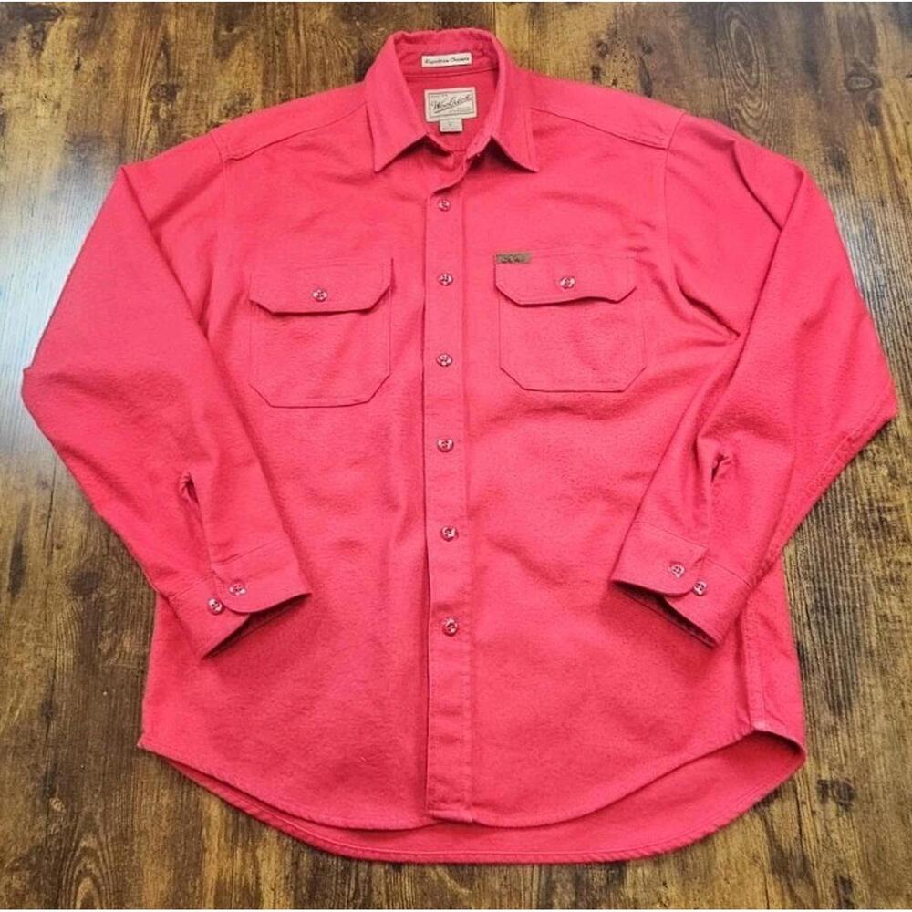 Woolrich‎ Expedition Chamois Shirt Men Medium Red Button Pocket Outdoorwear